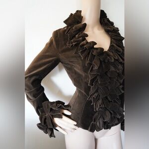 Anne Fontaine Marque Deposee Ruffle Blazer Jacket Corset Velvet Womens size 1/S